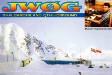 Karta QSL JW0G : Svalbard : Polska stacja polarna : IOTA EU-026