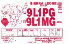 Karta QSL 9L1MG : Sierra Leone