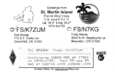 Karta QSL FS/K7ZUM : Saint Martin : IOTA NA-105