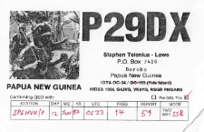 Karta QSL P29DX : Papua-Nowa Gwinea : IOTA OC-034