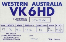 Karta QSL VK6HD : Australia