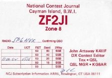 Karta QSL ZF2JI : Kajmany : IOTA NA-016