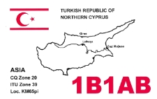Karta QSL 1B1AB : Turecka Republika Cypru Północnego (nieuznawana)