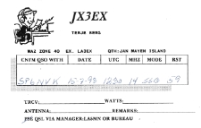 Karta QSL JX3EX : Wyspa Jan Mayen : IOTA EU-022