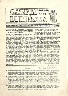Gazeta Lubińska nr 29, sierpień `89