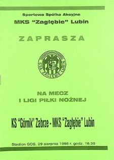 V kolejka I ligi piłki nożnej : 29 sierpnia, KS Górnik Zabrze – Zagłębie Lubin