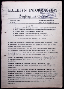 Biuletyn Informacyjny Żeglugi na Odrze nr 9/86