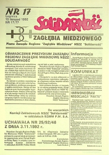 Solidarność Zagłębia Miedziowego : nr 17/77, listopad `92
