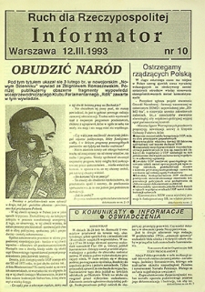 Ruch dla Rzeczypospolitej Informator : nr 10, marzec `93
