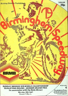 1979 kwiecień 30, Birmingham : Brytyjska Runda Kwalifikacyjna Indywidualnych Mistrzostw Świata na żużlu, Berger Grand Prix